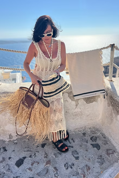 Плажна кърпа BOHO OFF WHITE & BLACK LINE