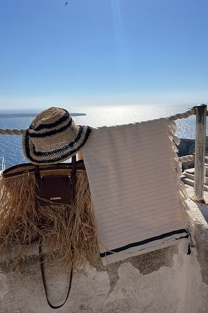 Плажна кърпа BOHO OFF WHITE & BLACK LINE